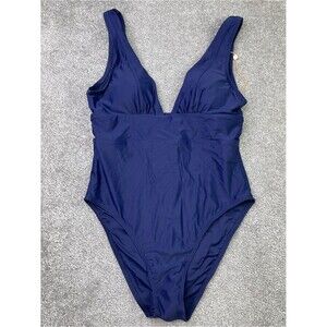 Quince Italian Plunge One-Piece Swimsuit Women's Medium Blue